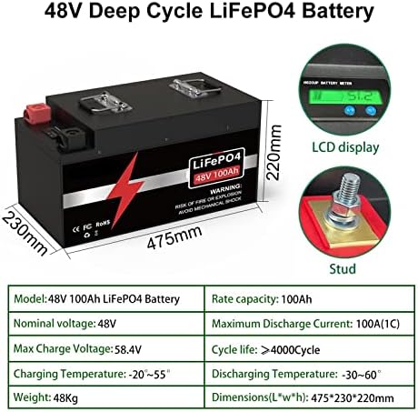 Pulme LifePo4 Батерија 48V 100AH ​​LifePo4 Батерии од 5kW одделение А вградени BMS литиум IPX5 соларна батерија за RV голф