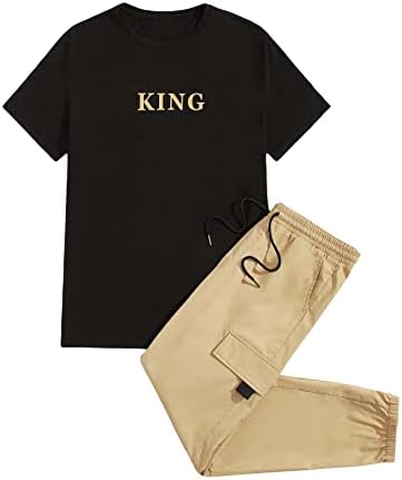 Ојоангл машка облека од 2 Парчиња Графичка Маичка Со Кратки Ракави И Тренерка За Карго панталони