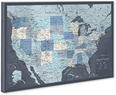 Авантурите на пинот | Детална американска мапа за патувања со пинови за притискање на платно, големи