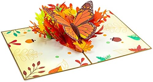 Хартија Loveубов 3Д Поп -ап картичка, есен пеперутка, рачно изработени 3Д скокачки честитки, за есен, Денот на благодарноста,