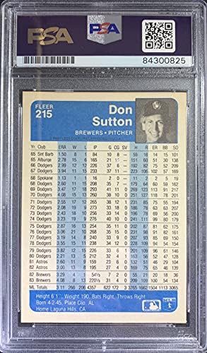Дон Сатон Ауто -картичка 1984 Флеер 215 MLB Milwaukee Brewers PSA Encapsulated