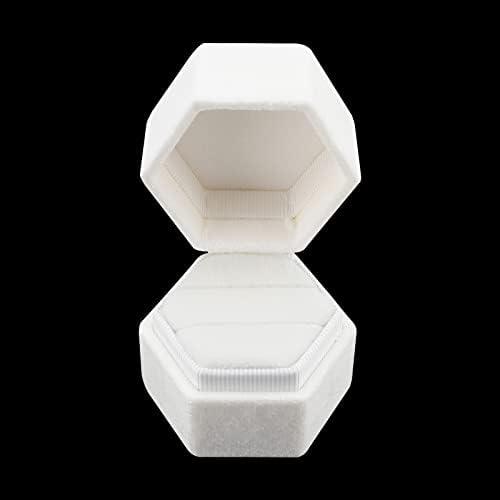 Mahiong 3 Pack Velvet Jewelry Ring Box, 2 прстени со кадифени двојни слотови прстенести кутии со одвојлив капак, бела прстенест кутија шестоаголник