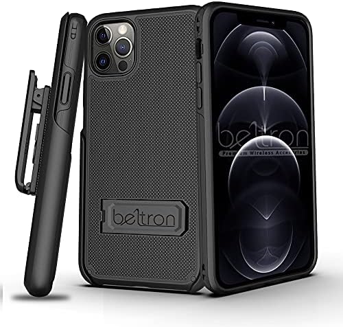 Combo Combo Beltron Combo & Holder for iPhone 12 Pro Max, тенок заштитнички целосна тело двојна стража за зафаќање на куќиштето и вртливиот