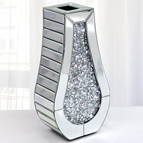 Алартоно смачкано дијамантско огледало вазна кристално сребро стакло зачудувачки декоративен вазен цвет луксуз за домашен декор. Не