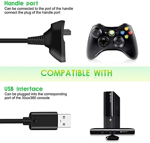 2Pack 6ft Кабел За Полнење За Xbox 360, USB КАБЕЛ ЗА Полнење БЕЗЖИЧЕН Контролер Компатибилен Со Microsoft Xbox360 / Xbox 360 Тенок Безжичен