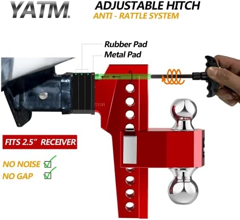 Yatm hitch одговара на приемник од 2,5 инчи, 8 капка/пораст, алуминиумски пад на капка, прилагодлива приколка за заменливи три топки, монтирање