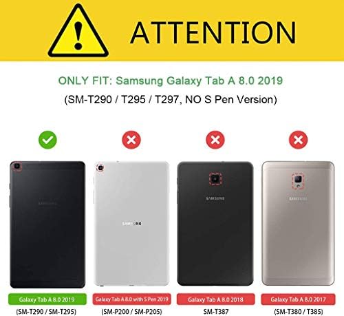 Случајот Samsung Tab A 8,0 инчи 2019 случај, SM-T290/T295/T297 Случај со груби тешки отпорни на шок-шок-каиш и заштитени ленти за рамо, заштитен