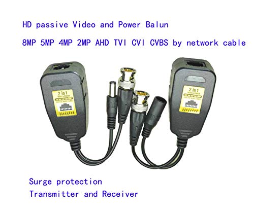 4K Пасивно видео Balun HD-CVI/TVI/AHD Видео трансмисија со Power Connector и 4K RJ45 CAT5 предавател на податоци