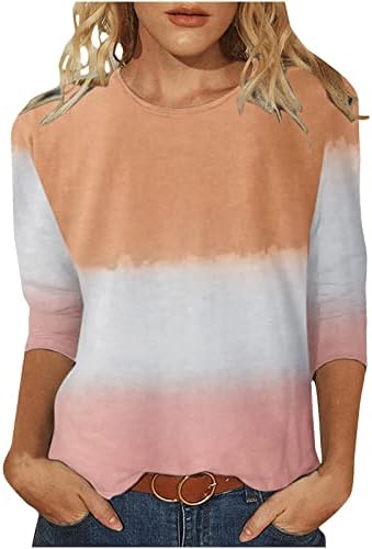 3/4 маичка за ракави за дами бродски врат градиент графички графички случајни врзани бои блузи маички тинејџерки 2023 година