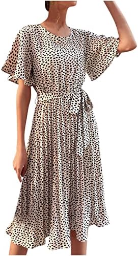 Фустан девојки есен лето 2023 година со кратки ракави екипаж цветни леопард печати графички бренд пелум фустан за жени 48
