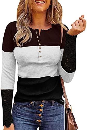 Влечење за жени случајна едноставна основна маица класична ретро кошула со долги ракави џемпери од џемпери на маици Хенли маици Туника