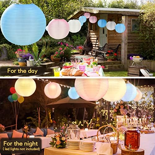 Kno10 пакувања на отворено фенери декоративни, 10 -инчен водоотпорен висечки кружен свилен крпа ламба за свадби, родендени, забави декорација
