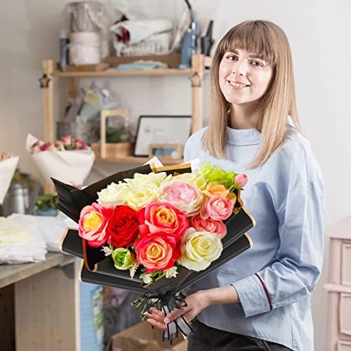 Мимору 60 парчиња цвет за завиткување хартија водоотпорна проucирна свежо цвеќиња букети за подароци за пакување чиста боја златен раб корејски