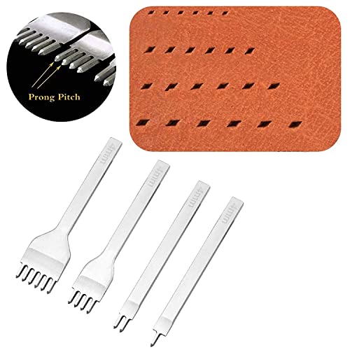Yuentoen 4pcs кожа занаетчиски алатки дупки за дупки - алатка за кожен грхвер, бел челик 4мм 1/2/4/6 Prong lacing Stewing Leather Craft Kits