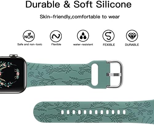 Цветен врежан силиконски опсег компатибилен со Apple Watch 38mm 40mm 41mm за жени мажи ， ласерски шема на ласер печатени меки
