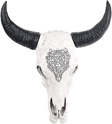 Ксинјан смола бик глава глава череп глава wallид декор, скулптури на череп, плакета за планови за занаети украси рогови статуа