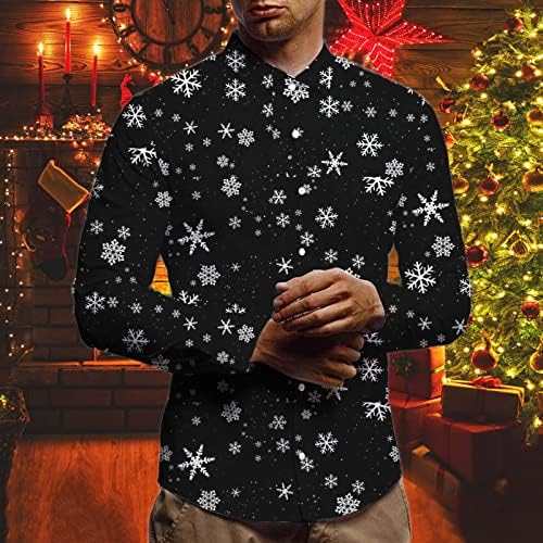 Божиќни кошули XZHDD за мажи, смешен Божиќ Дедо Мраз снежен човек за печатење на снежни метри, за да се спушти јака, деловна кујна кошула