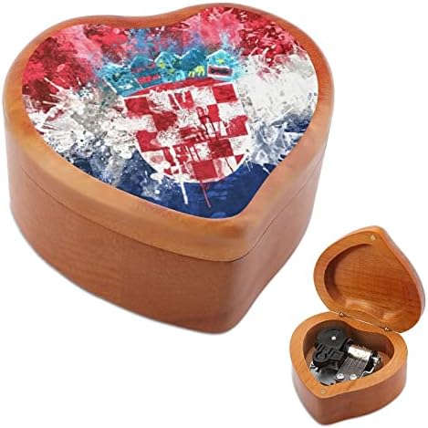 Знаме на хрватска дрво музичка кутија Антички врежани музички кутии подароци за роденден Божиќ Денот на благодарноста