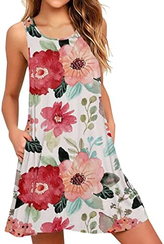 Коктели со етики Коктел фустани цветни печатење преголем дел од летниот резервоар на вратот, летни резервоари, летни фенси фустани