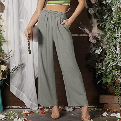 Wybaxz 2023 летни памучни постелнини панталони за жени лабави се вклопуваат со високи половини пантацо панталони со џебови жени, пантолони