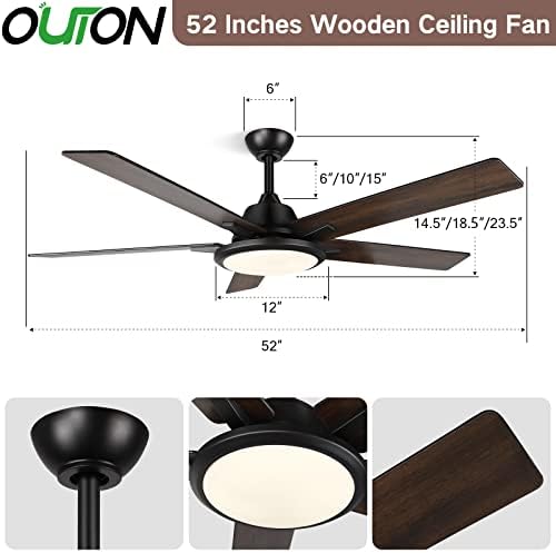Outon 52 вентилатори на таванот со светла и далечински управувач, LED затемнет модерен вентилатор на таванот со 3 температура во боја,