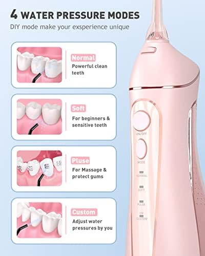 Вода за стоматолошки флоссер за чистење на забите - Орална грижа за загради, безжична преносна орална наводнувач за полнење 4 режими 5 совети