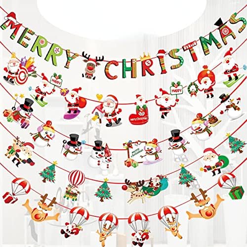 TTPOA Божиќна декорација Повлечете знаме 5 ленти Поставете DIY хартија што виси знаме цртан филм Божиќен збор трговски центар училиште