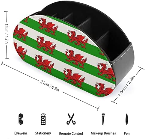 Велшкиот Знаме Стп Кожа Држач За Далечински Управувач Биро Организатор Кутија За Складирање со 5 Прегради