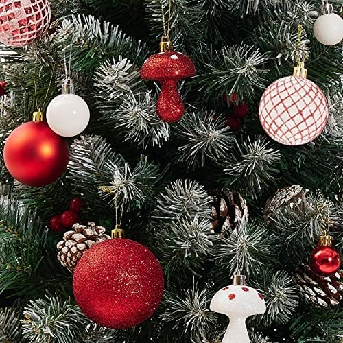 124 парчиња украси за Божиќни топка, сет, расипани божиќни топки украси, разновидни украсни украси за елки за елки за висини за