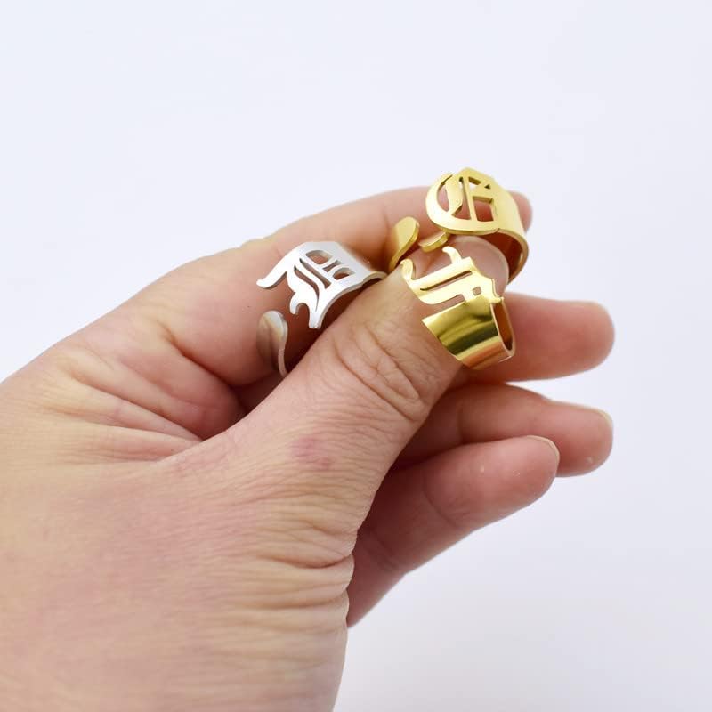 Ttndstore Злато Почетна буква прстени за жени стари англиски азбука Отворена манжетна прстенест Име прстени Анилос
