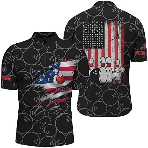 Прилагодени четвртина за куглање со поштенски кошули за мажи Персонализирано име гроздобер американски знаме за куглање, куглање кошула,
