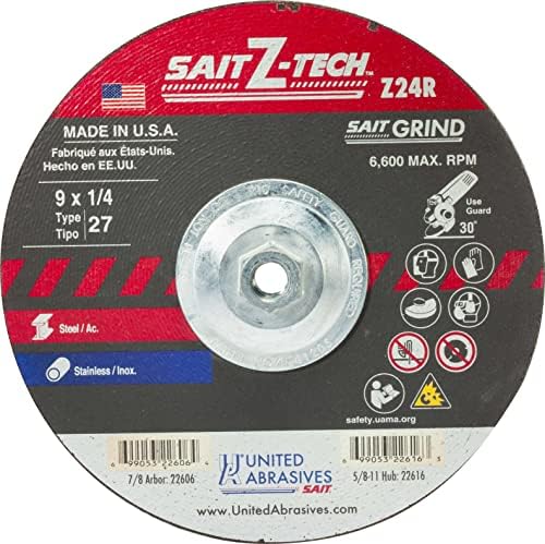 Обединети абразиви SAIT 22616 9x1/4x5/8-11 Z-Tech Z24R Super Performance Super Lock Hub Type 27 Мелење тркала, 10 пакувања