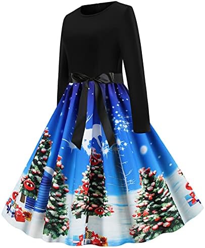 Божиќен Фустан За Лулашки За Жени Гроздобер Ретро Фустан За Вратот На Екипажот Со Појас Цветен Принт Крпеница Коктел Матурски Фустани