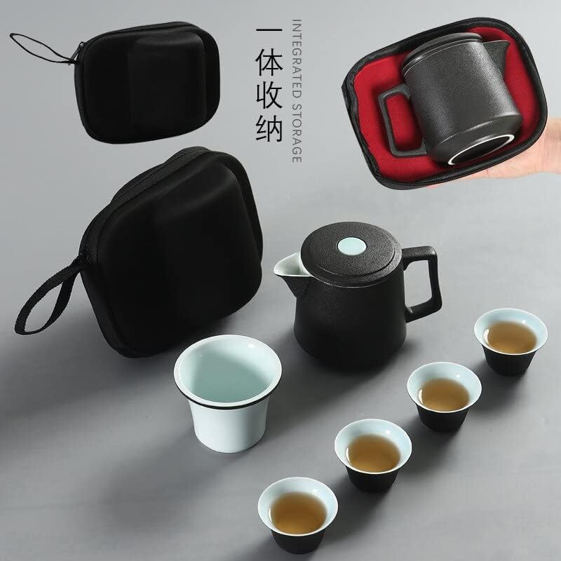 Преносна црна грнчарска експресна чаша, една тенџере, четири чаши патуваат со чај со керамички филтерски деловни подароци