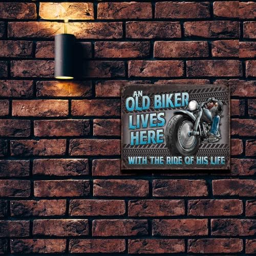 Очајни претпријатија Стариот велосипедист - знак за калај за возење - носталгичен гроздобер метален wallиден декор - направен во САД
