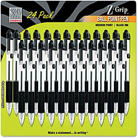 Зебра 12221 z-зафаќајќи го пенкалото за топка, црно мастило, средно, 24/пакет