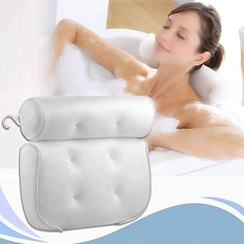 Перница за бања за бања со перница од када, 3D воздушна мрежа спа -перница со 6 чаши за вшмукување на вшмукување перница за рамо на