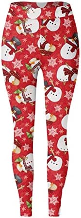 Хеланки за жени обични Божиќни шема се протегаат високи половини, цветни печатени панталони, јога Божиќни фитнес панталони