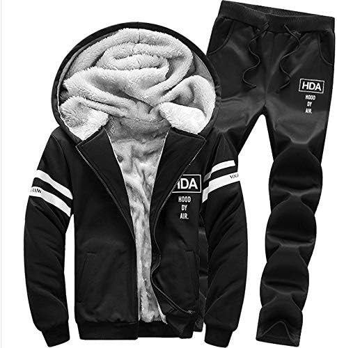 Realdo Mens Fleece Holdies Tranchsuit мека дебела целосна пополнеста дебела шерпа, обложена со потта зимска топла 2 парчиња облеки