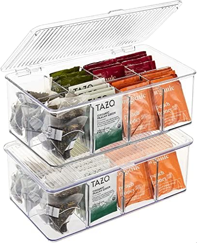 Сорбус 2 Пакет Кесичка Чај Организатор Канти со / Капаци &засилувач; 4 Отстранлив Разделувачи, Јасна Пластична Храна Пакет Закуска Организатор,