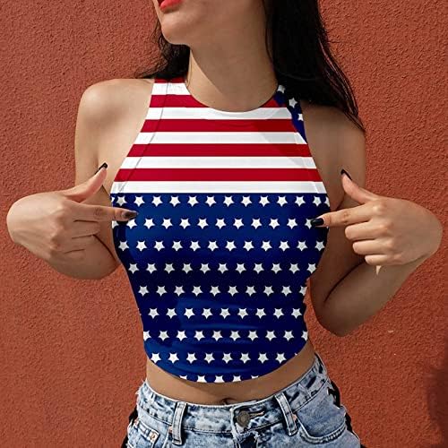 4 јули Врвови На Култури За Жени Летни Секојдневни Секси Маици Со Ками Без Ракави Знаме На САД Патриотски Кошули Исечени Врвови На Резервоари