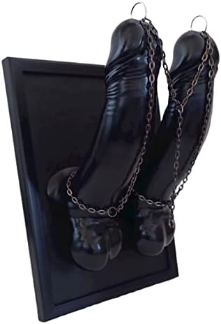 Скулптурата за уметност во Близнак Пенис - Фетиш еротски BDSM Phallus со пирсинг и ланци - Подароци за секс на петел