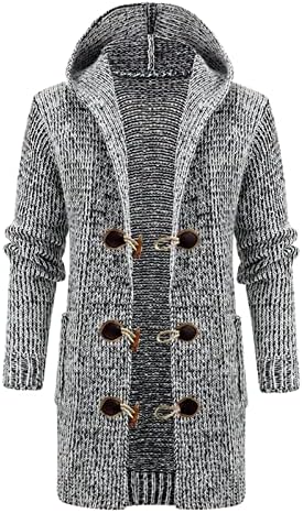 Xzhdd плетен кардиган палто за мажи, зимско отворено предно копче џемпер со качулка со долги плетени јакни топла случајна надворешна облека