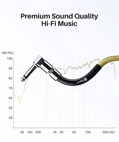 Gearit кабел за аудио инструмент десен агол до директно 1/4 инчи машко до машки за засилувач, база и електрична гитара - кафеава/жолта