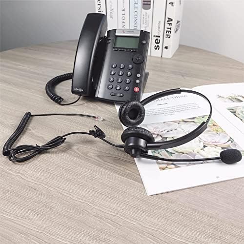 Wantek RJ9 Телефонски слушалки со откажување на микрофон за бучава, бинаурални канцелариски телефонски слушалки работат за Polycom