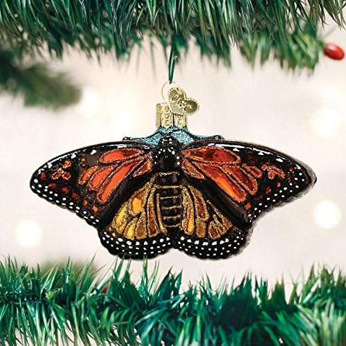 Божиќни украси на стариот свет: Колекција на пеперутка стакло разнесени украси за елка, монарх пеперутка