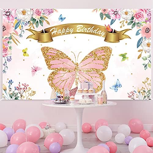 Пеперутка роденденска забава Декорации за позадина розова и виолетова пеперутка тема за забава во позадина Банер знаци Фаворизи ги снабдува за