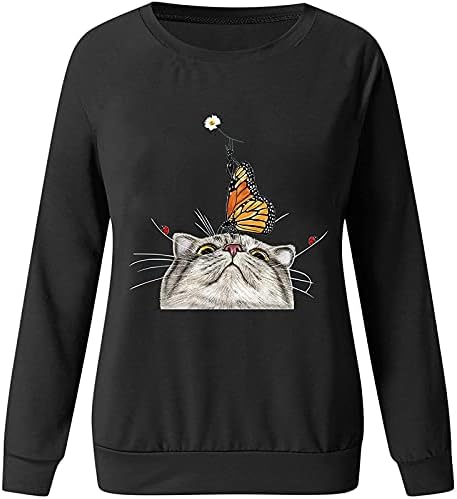 5- црни жени есенски зимски симпатични мачки графички печати џемпери палта за жени мода трендовски голем