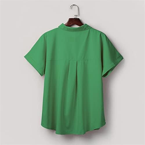 Womanена модна каузална маица за вртење на јака, блузи со цврсти кратки ракави, врвови 2023 летна облека