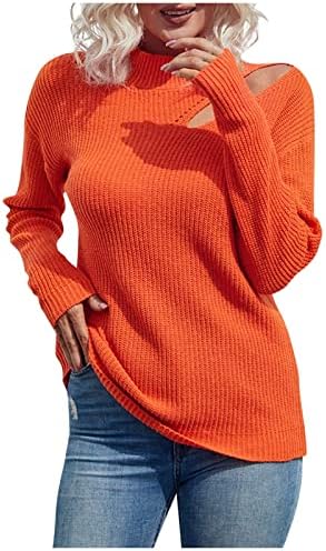 Londенски женски женски долги ракави со цврста боја половина од половина желки од капка рамо плетен џемпери плетен џемпер џемпери